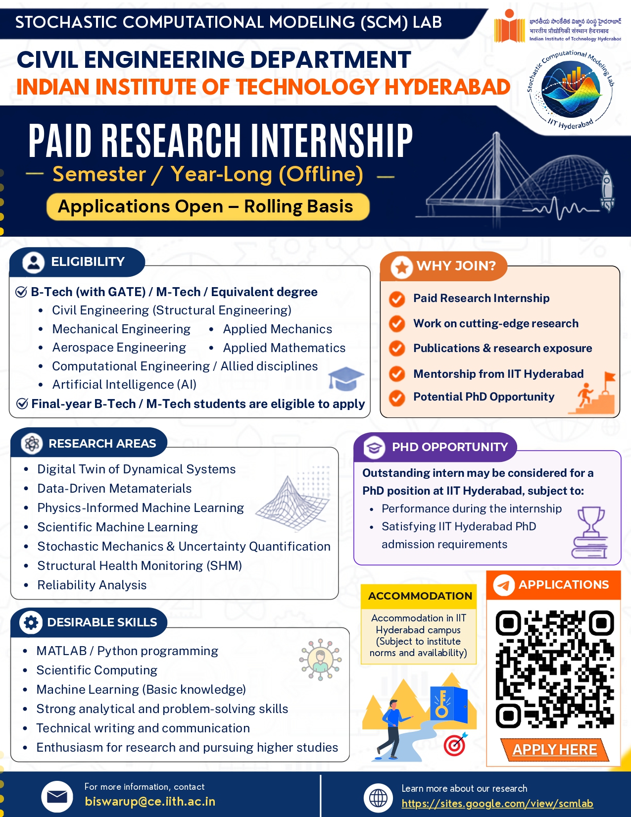 Paid Research Internship at Stochastic Computational Modeling (SCM) Lab, IIT Hyderabad